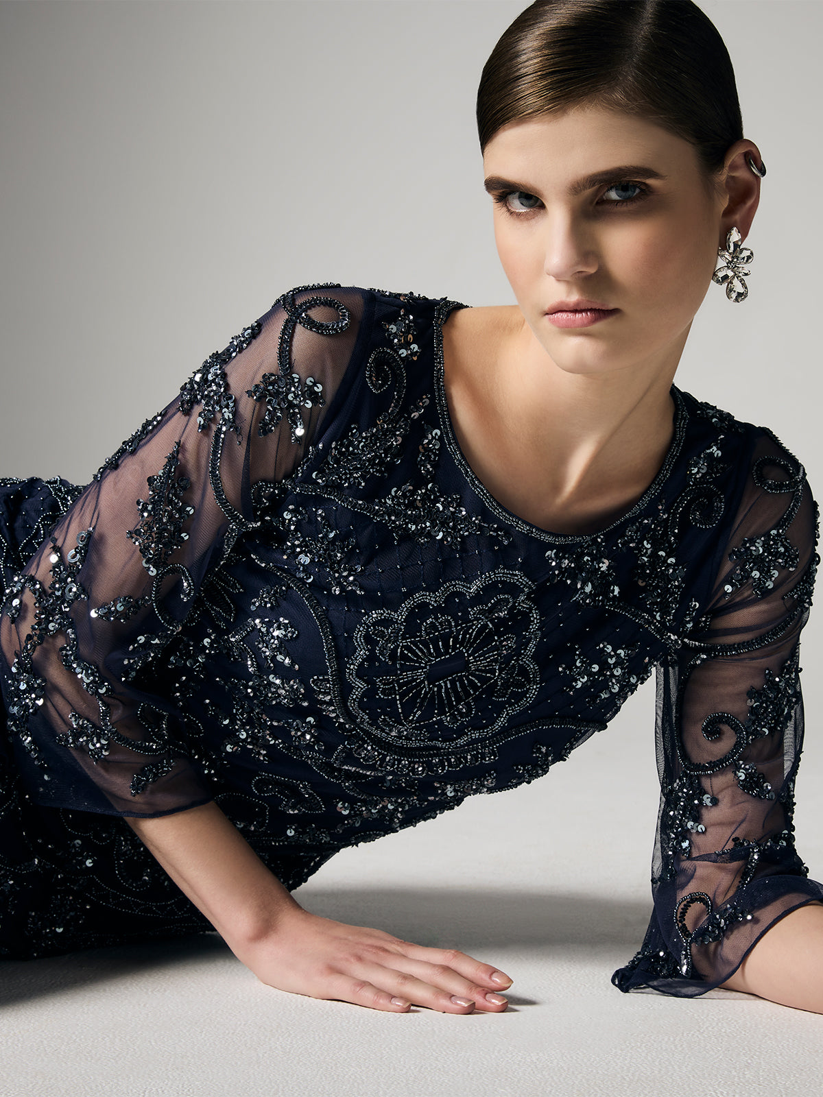 Arianna Navy Hand Beaded Dress