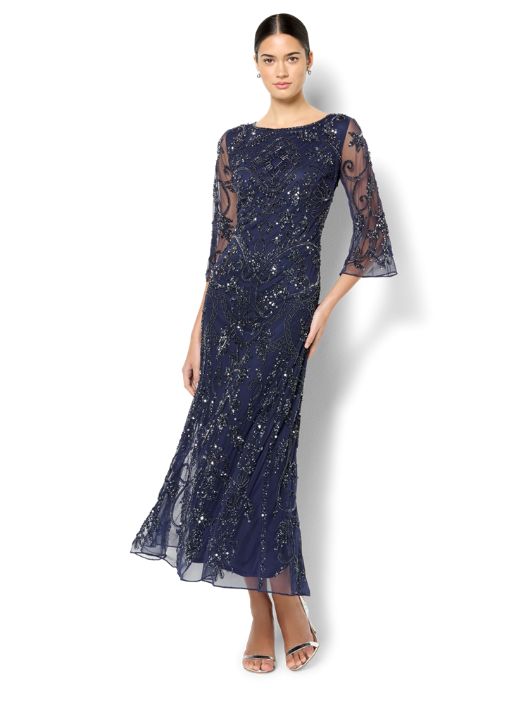 Arianna Navy Hand Beaded Dress