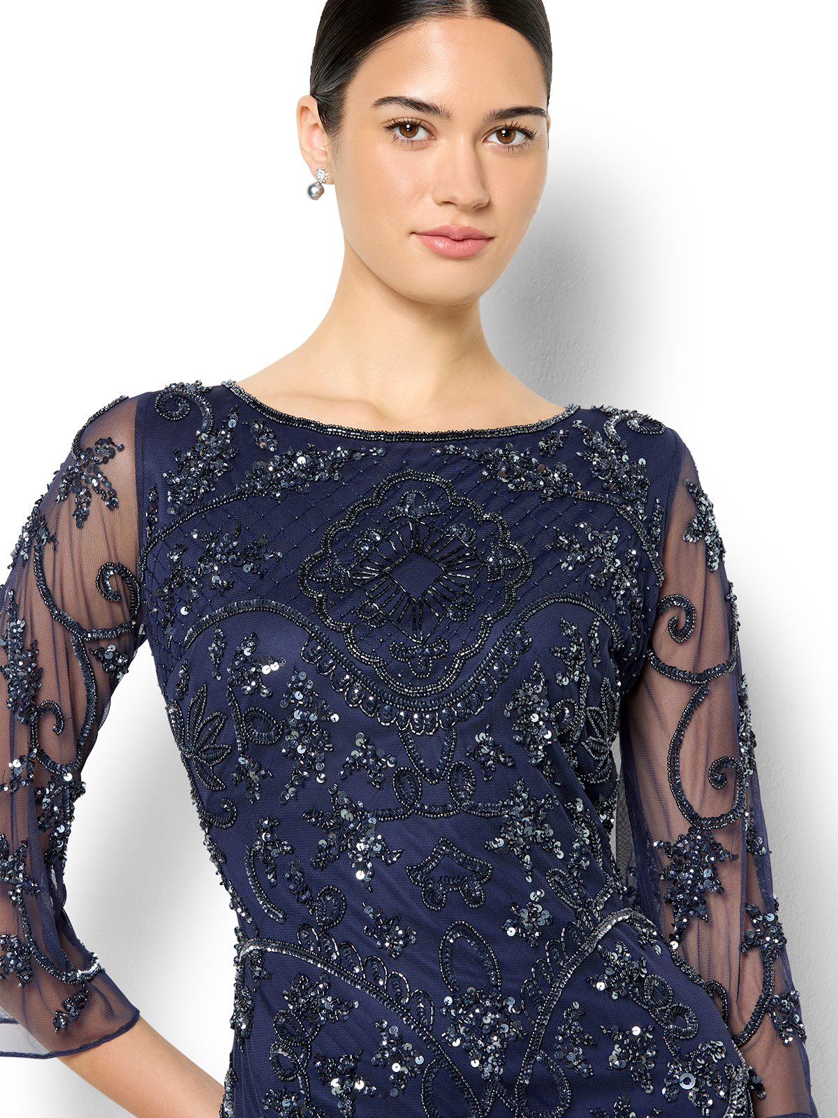 Arianna Navy Hand Beaded Dress