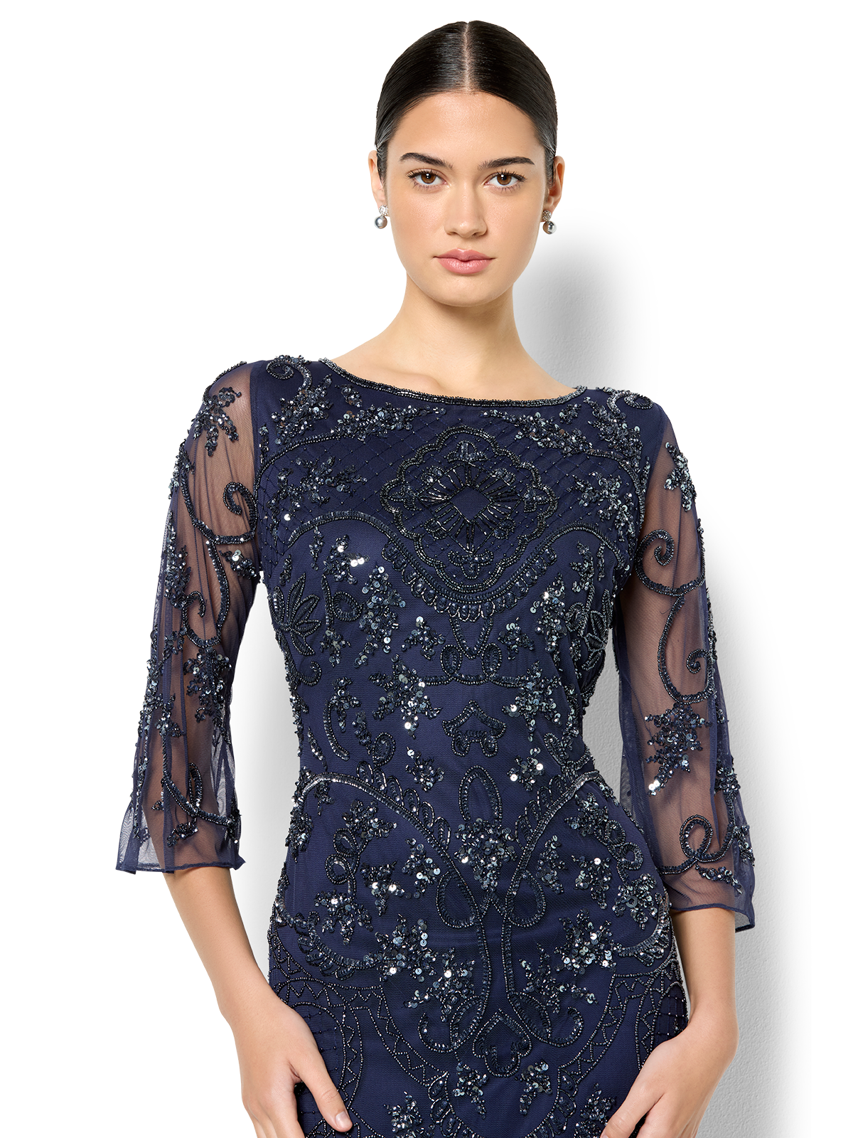 Arianna Navy Hand Beaded Dress