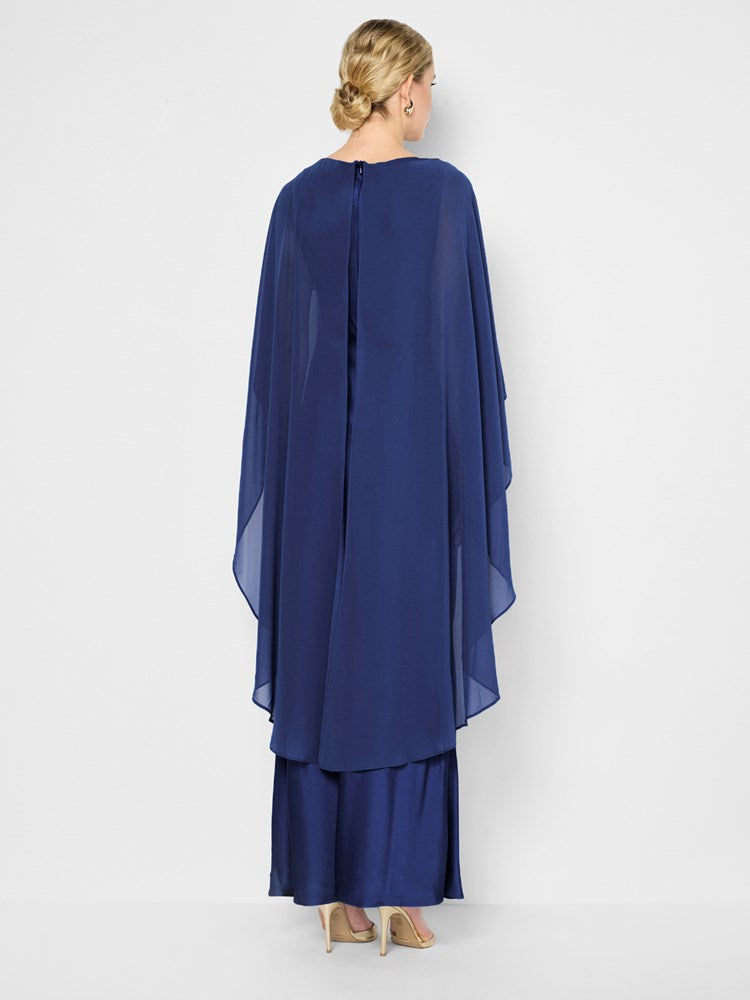 Brie Navy Overlay Satin Dress