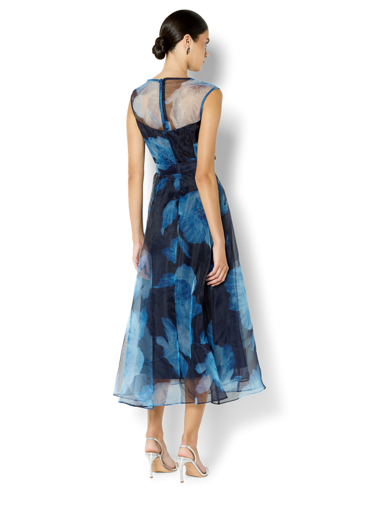 Christiana Navy Printed Organza Dress