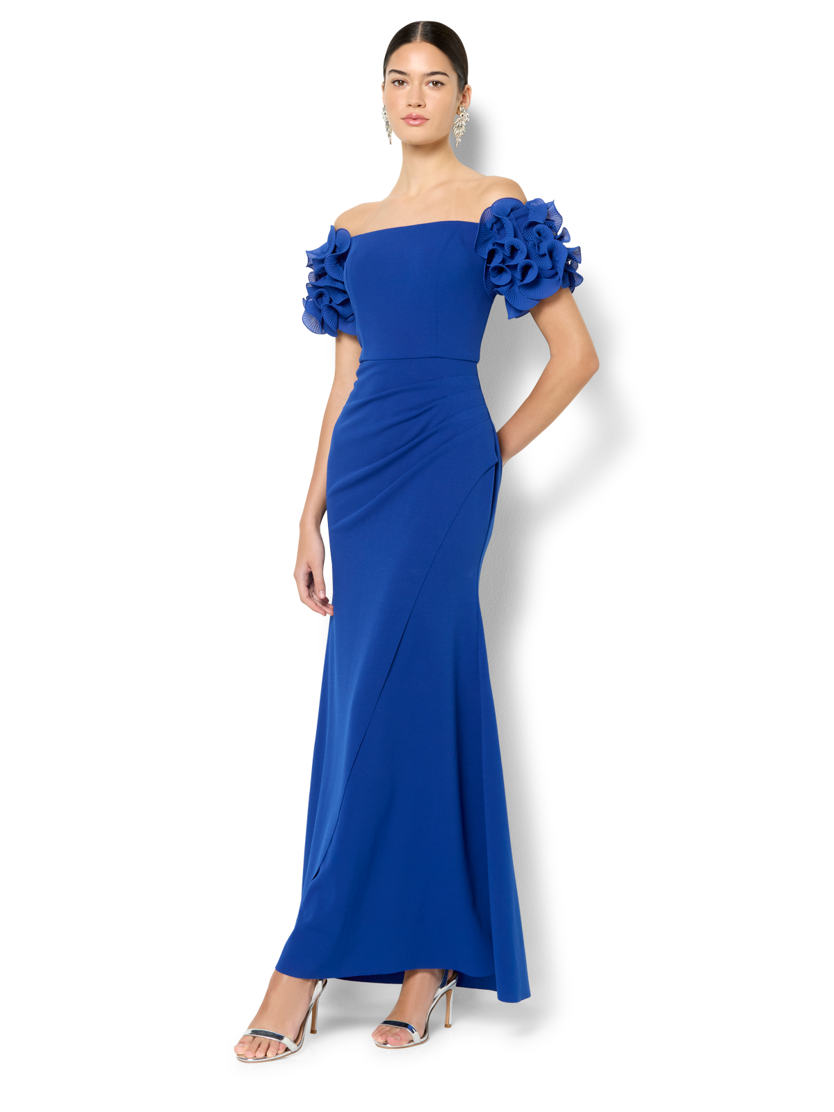 Diana Sapphire Ruffle Sleeve Gown
