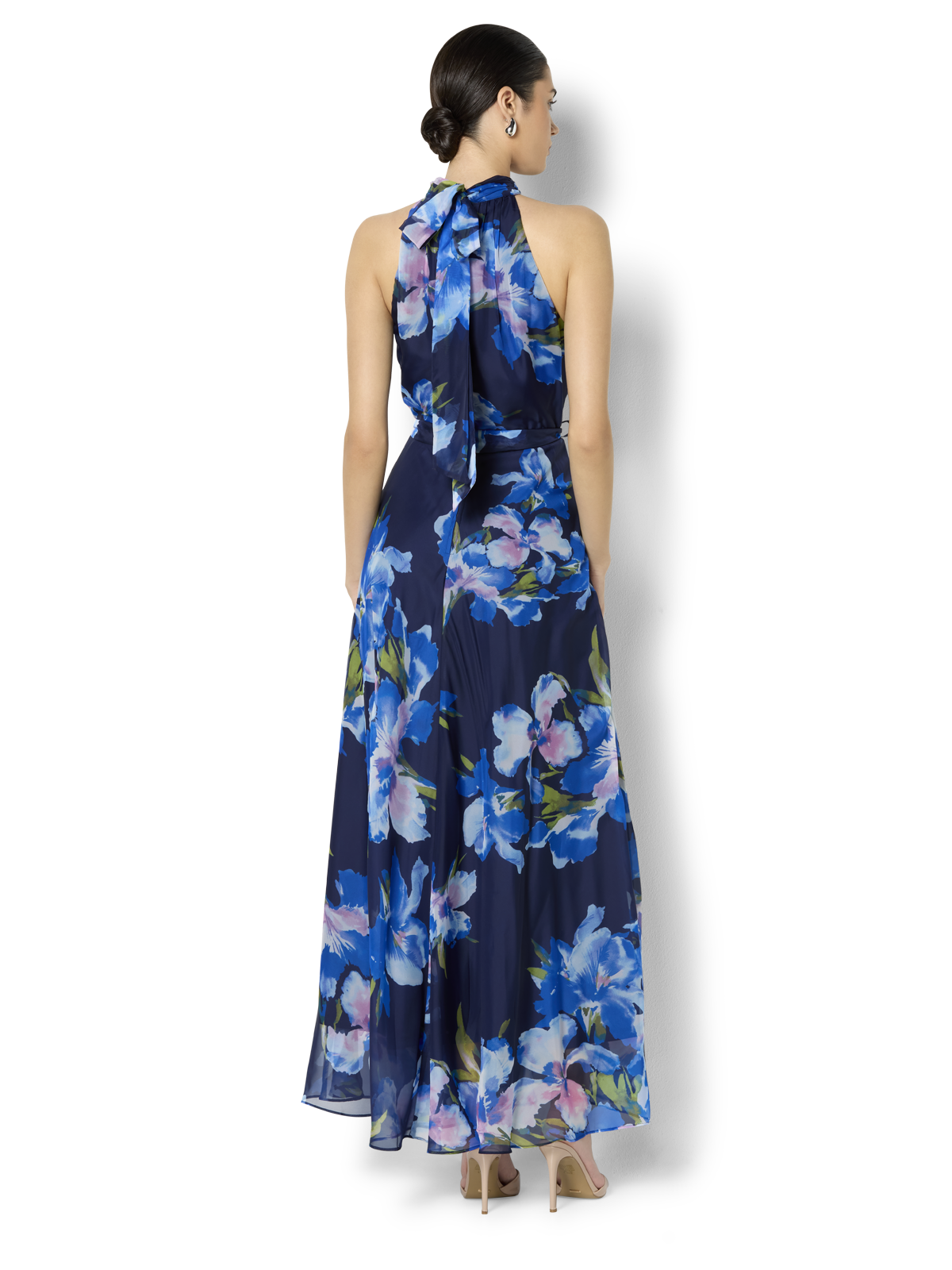 Eliana Navy Floral Print Halter Dress