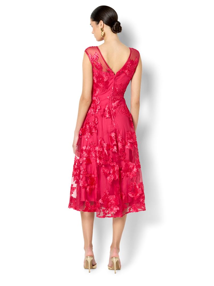 Isha Hot Pink Ribbon Lace Dress