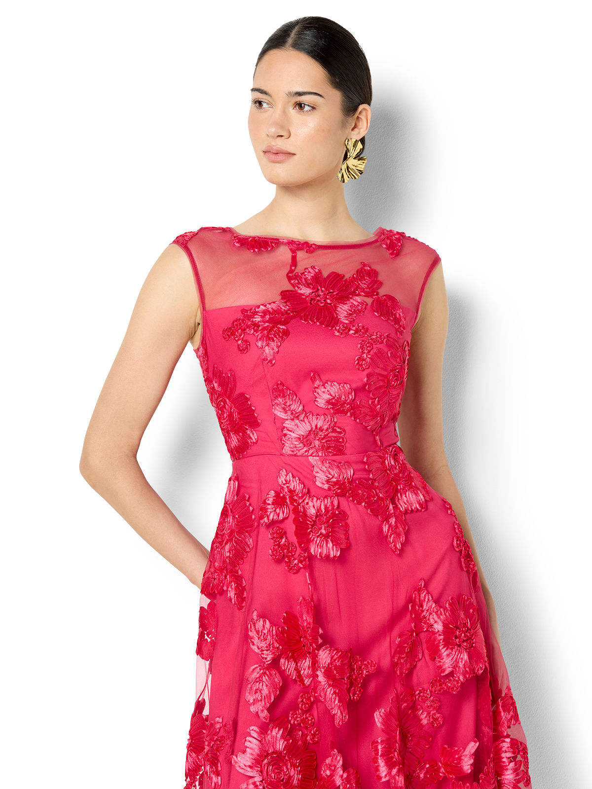 Isha Hot Pink Ribbon Lace Dress