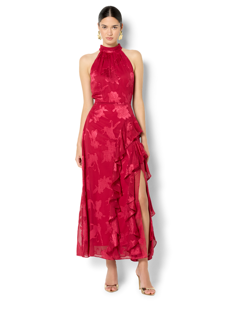 Kailey Hot Pink Ruffle Halter Dress