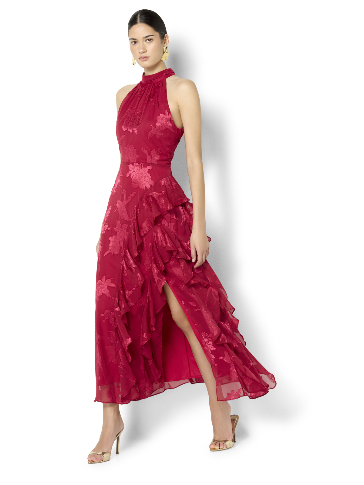 Kailey Hot Pink Ruffle Halter Dress