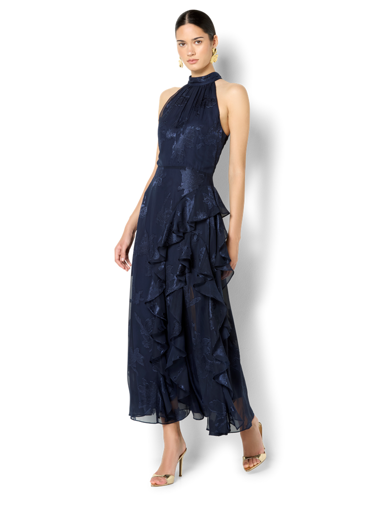 Kailey Navy Ruffle Halter Dress