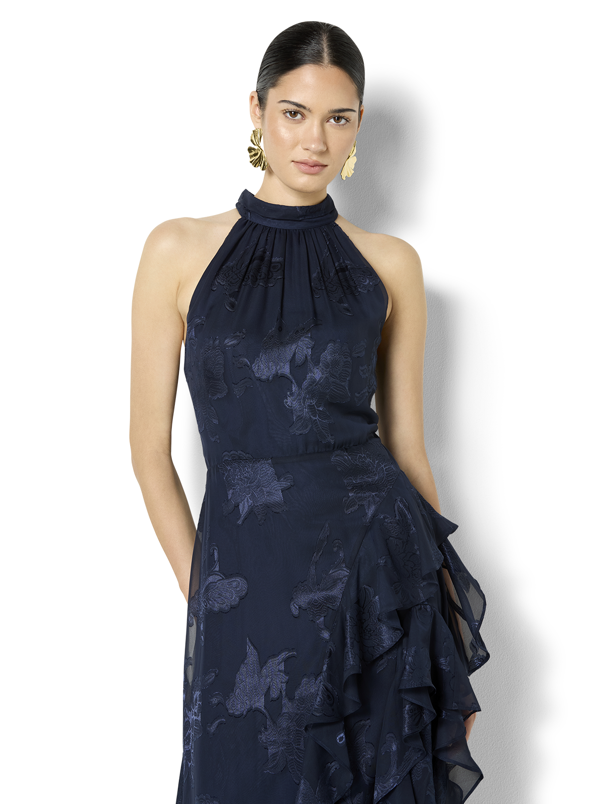 Kailey Navy Ruffle Halter Dress