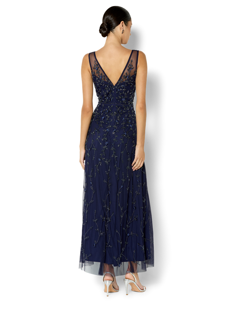 Kamille Navy Hand Beaded Gown