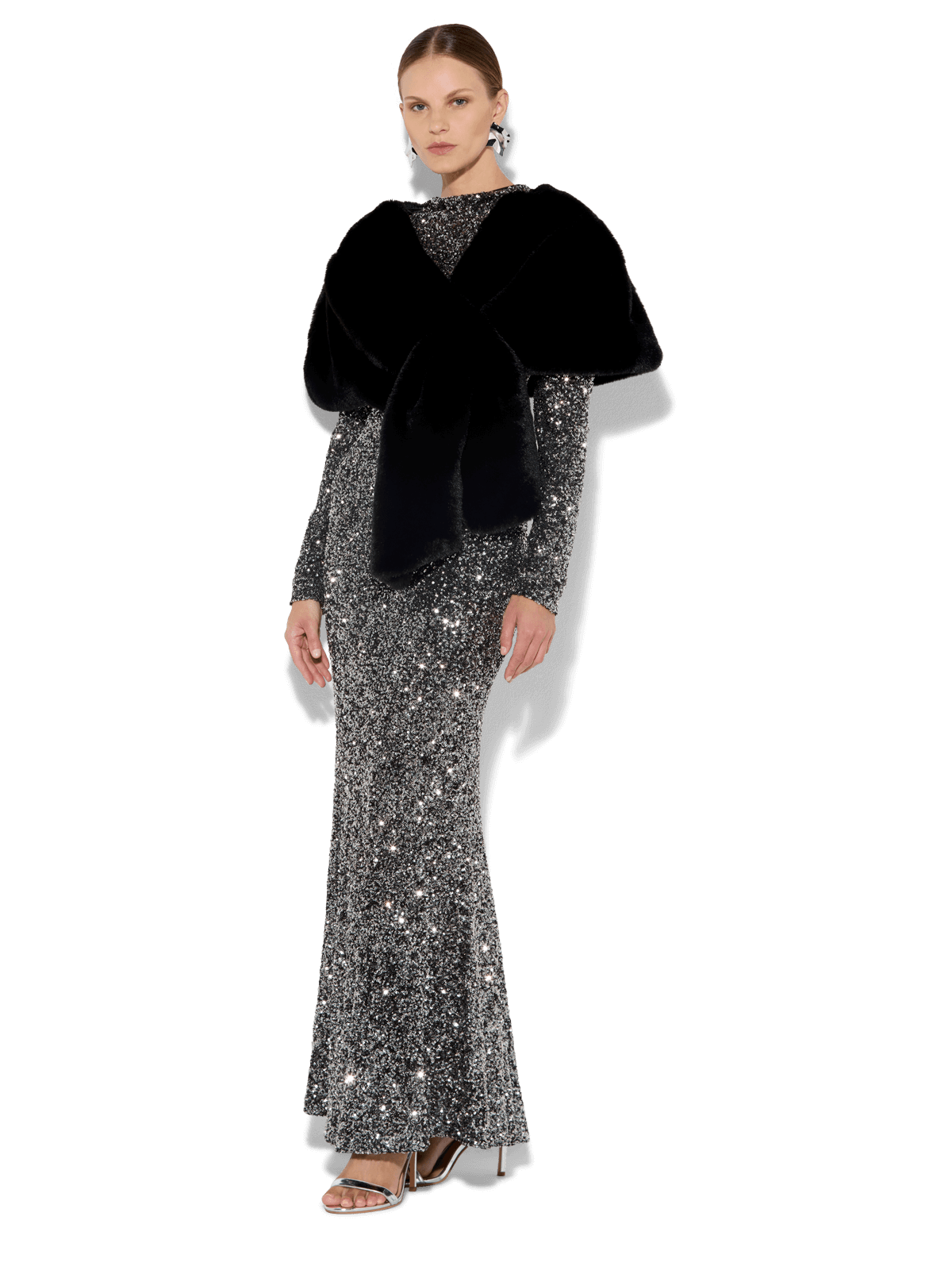 Karine Black Faux Fur Shawl