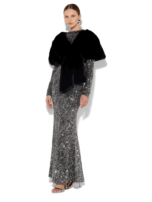Karine Black Faux Fur Shawl