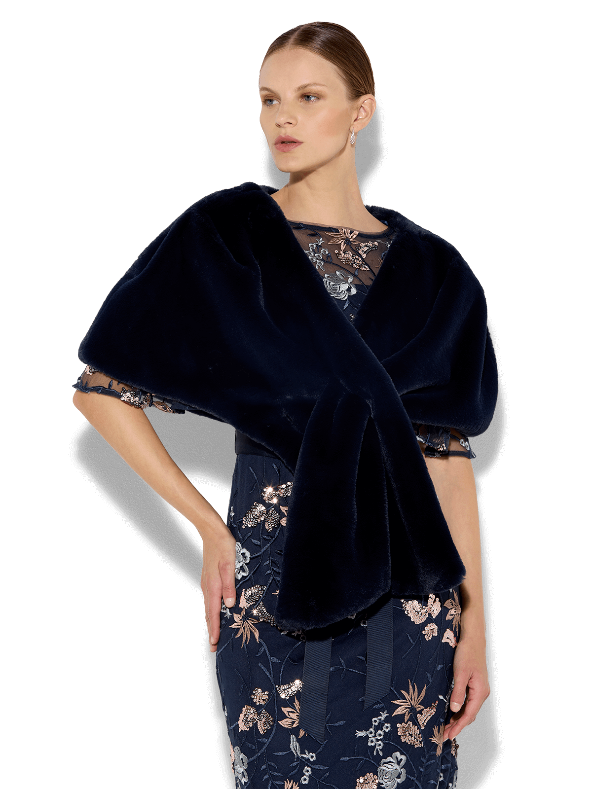 Karine Navy Faux Fur Wrap