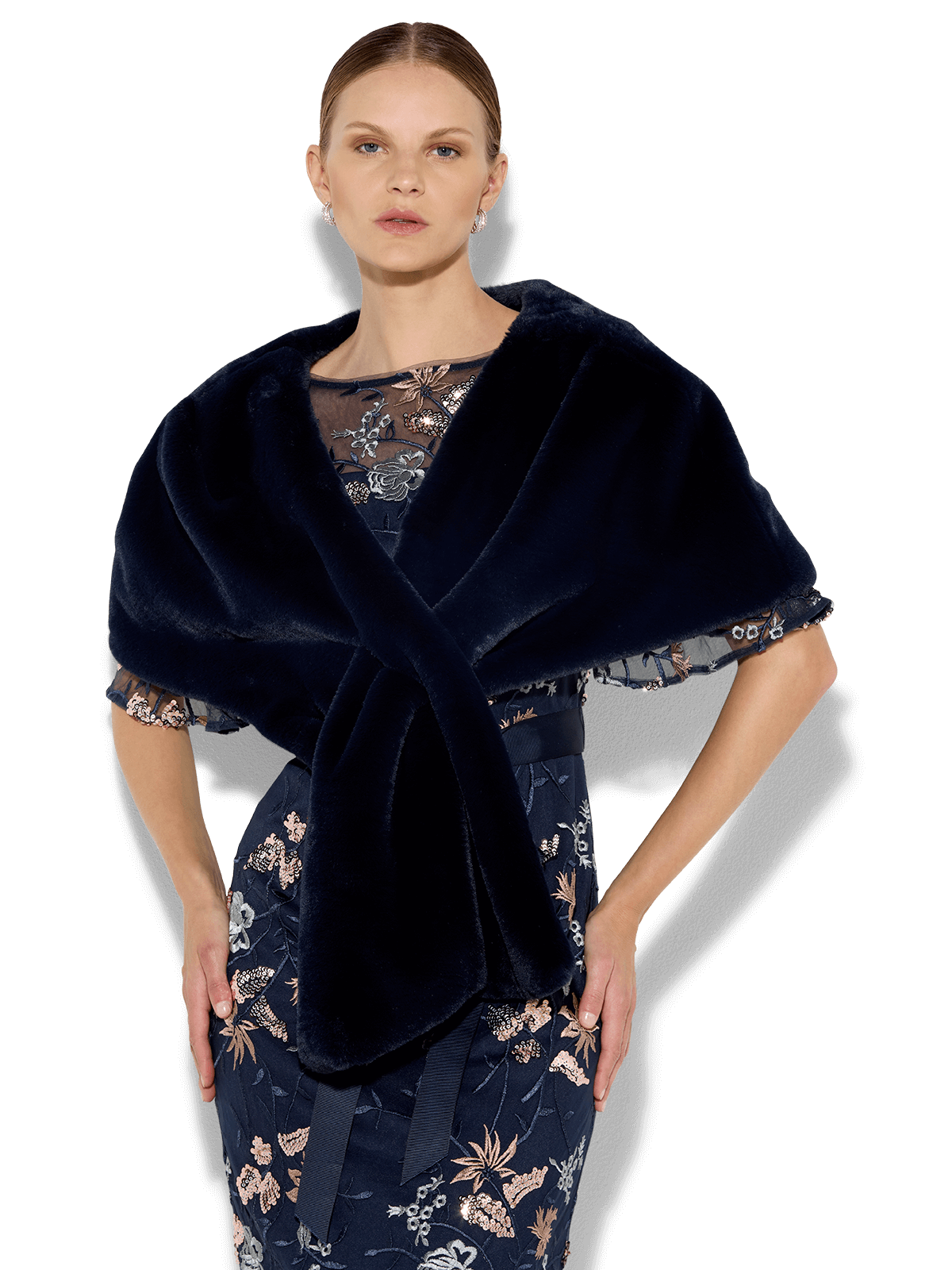 Karine Navy Faux Fur Wrap