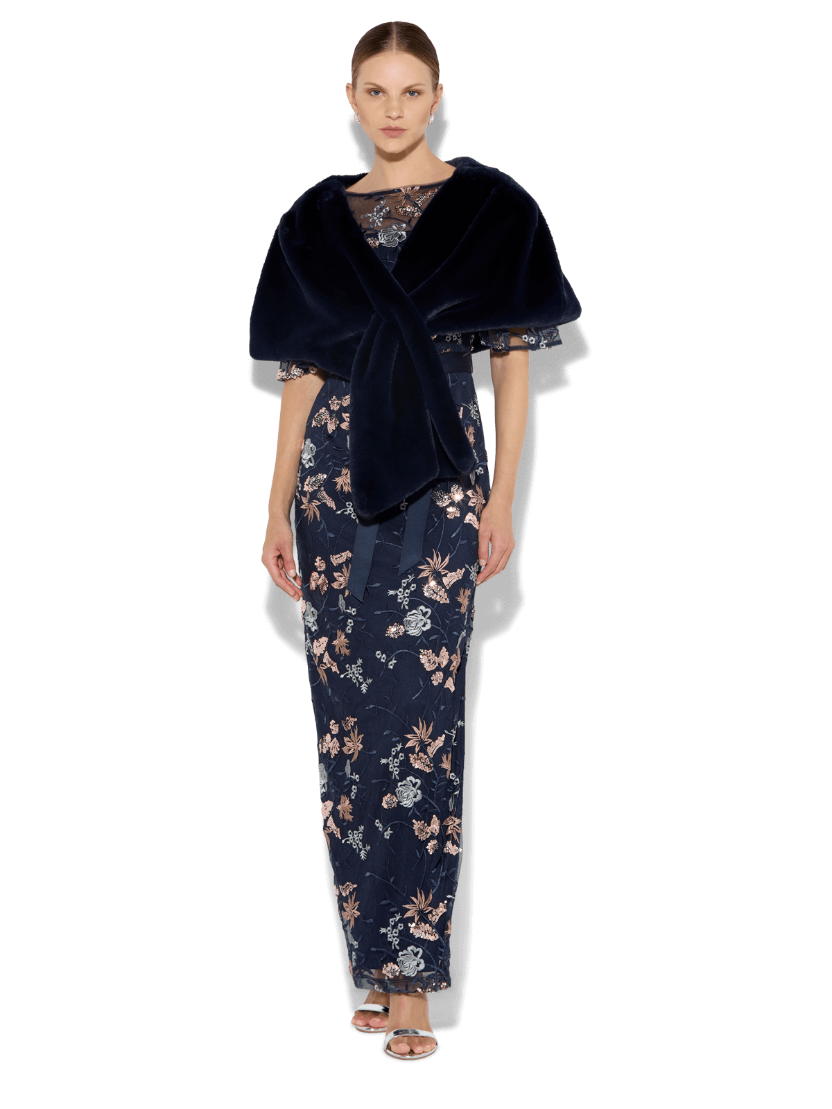 Karine Navy Faux Fur Wrap