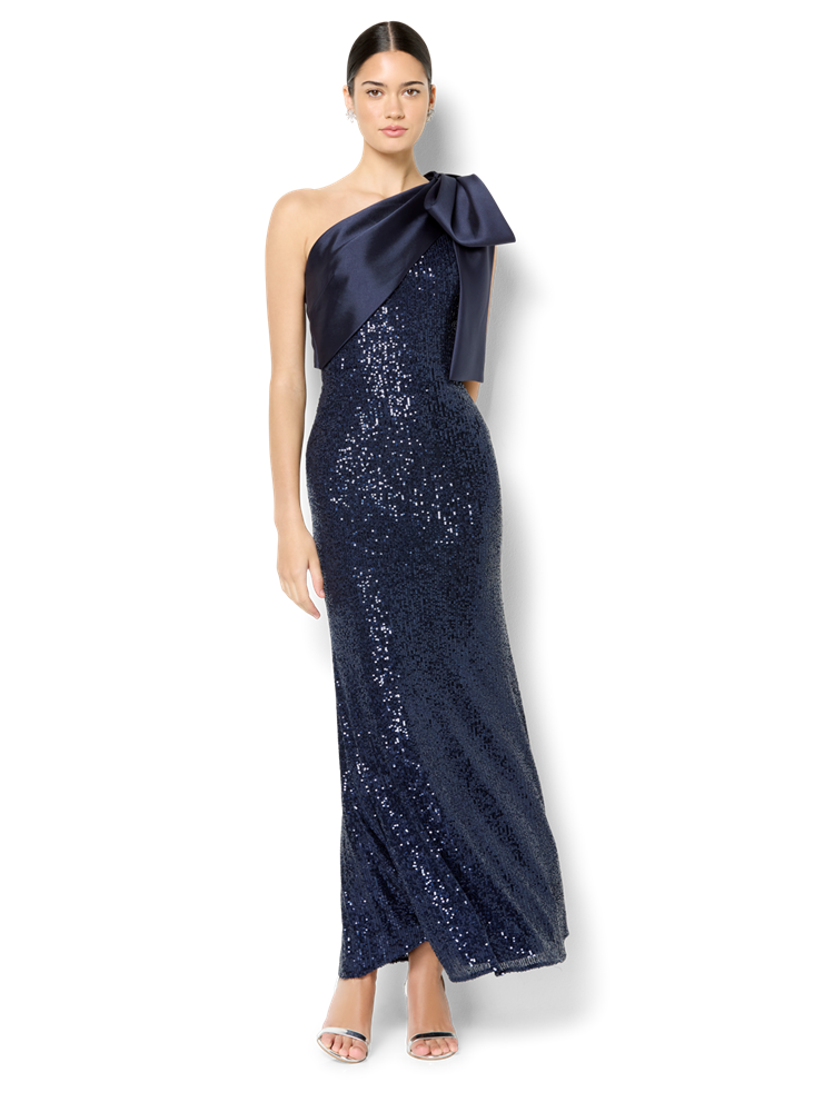 Lennon Navy Sequin One Shoulder Gown