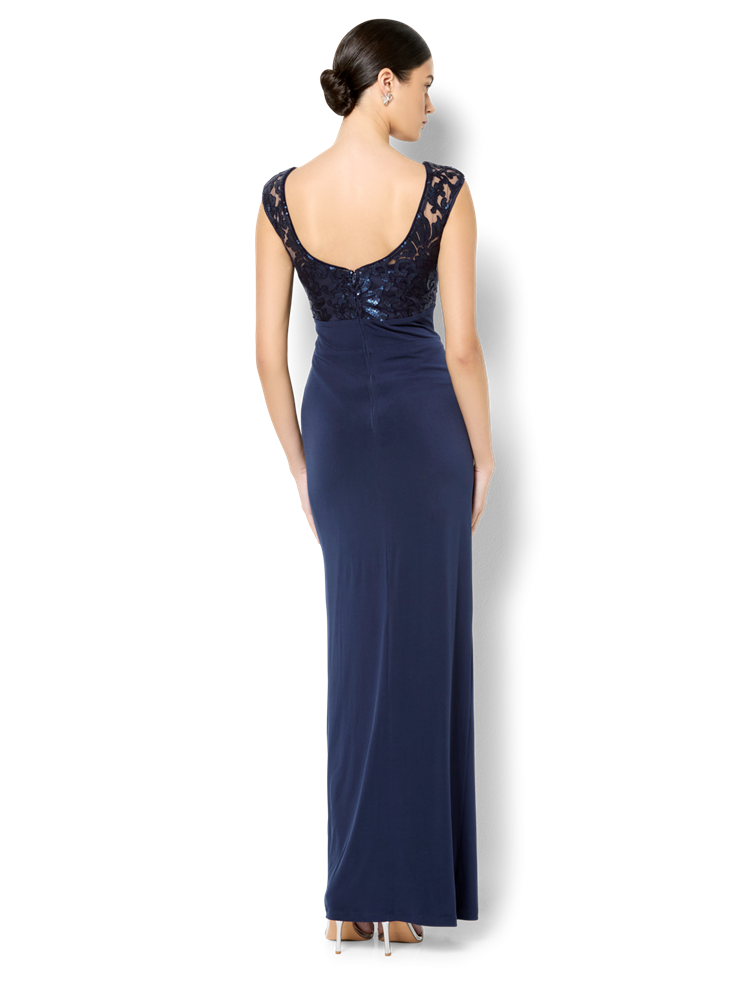 Leona Navy Sequin Lace Gown