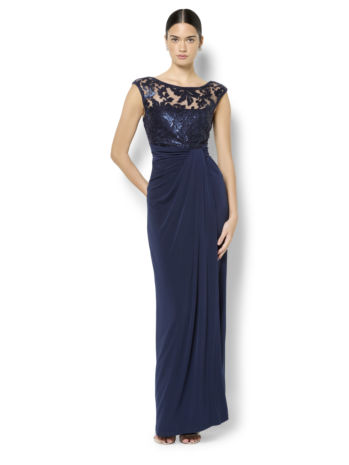 Leona Navy Sequin Lace Gown
