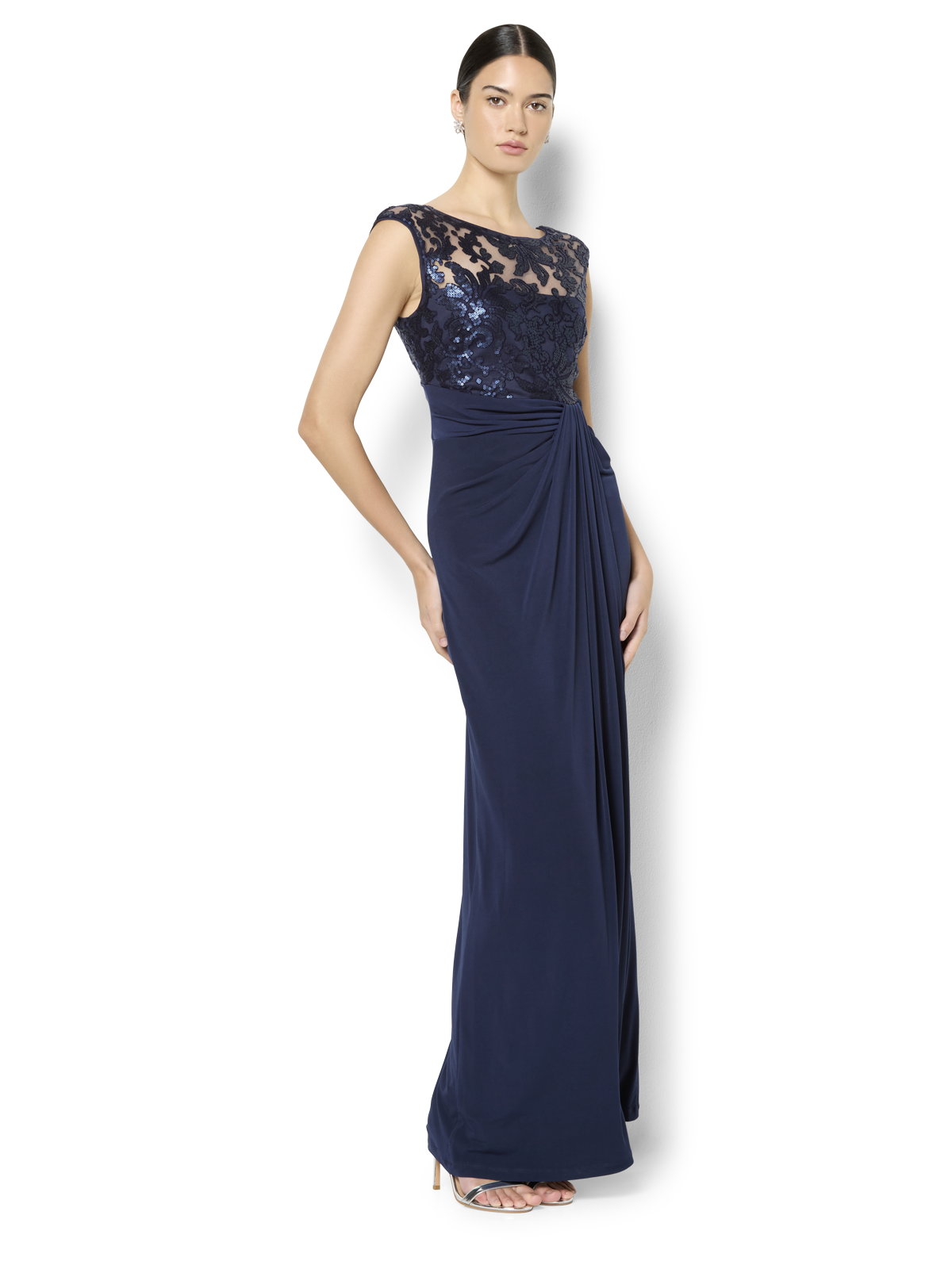 Leona Navy Sequin Lace Gown