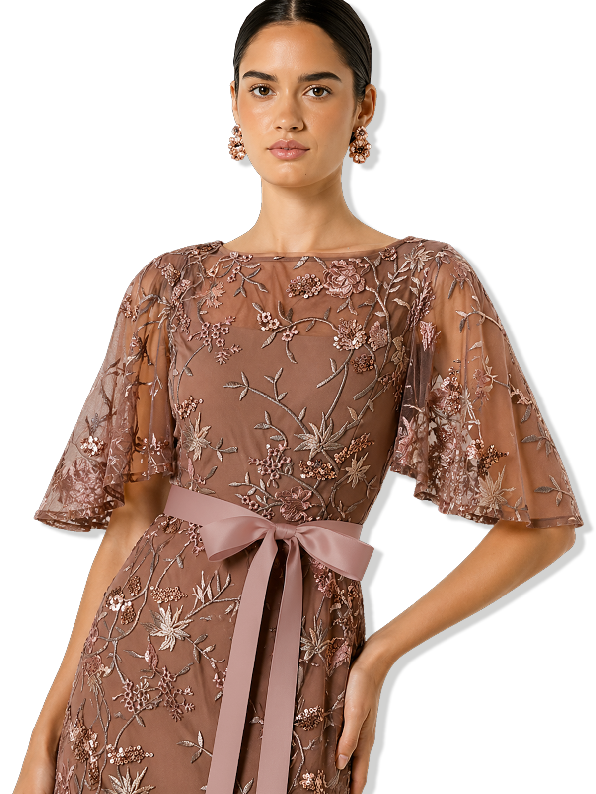 Nicolette Vintage Pink Embroidered Mesh Maxi