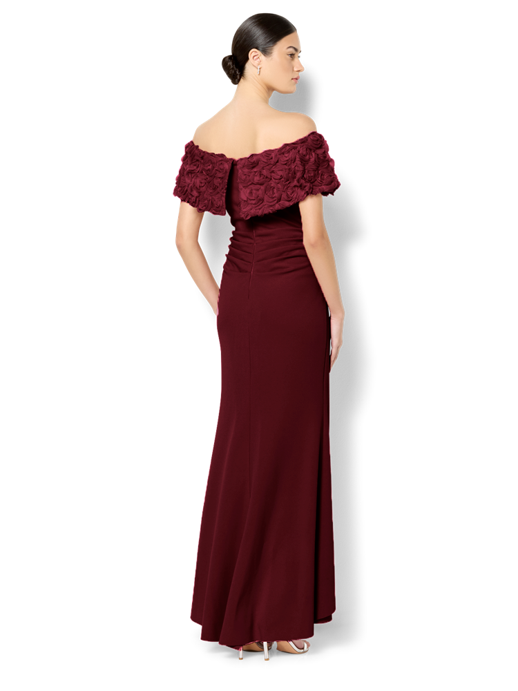Toni Merlot Off The Shoulder Gown