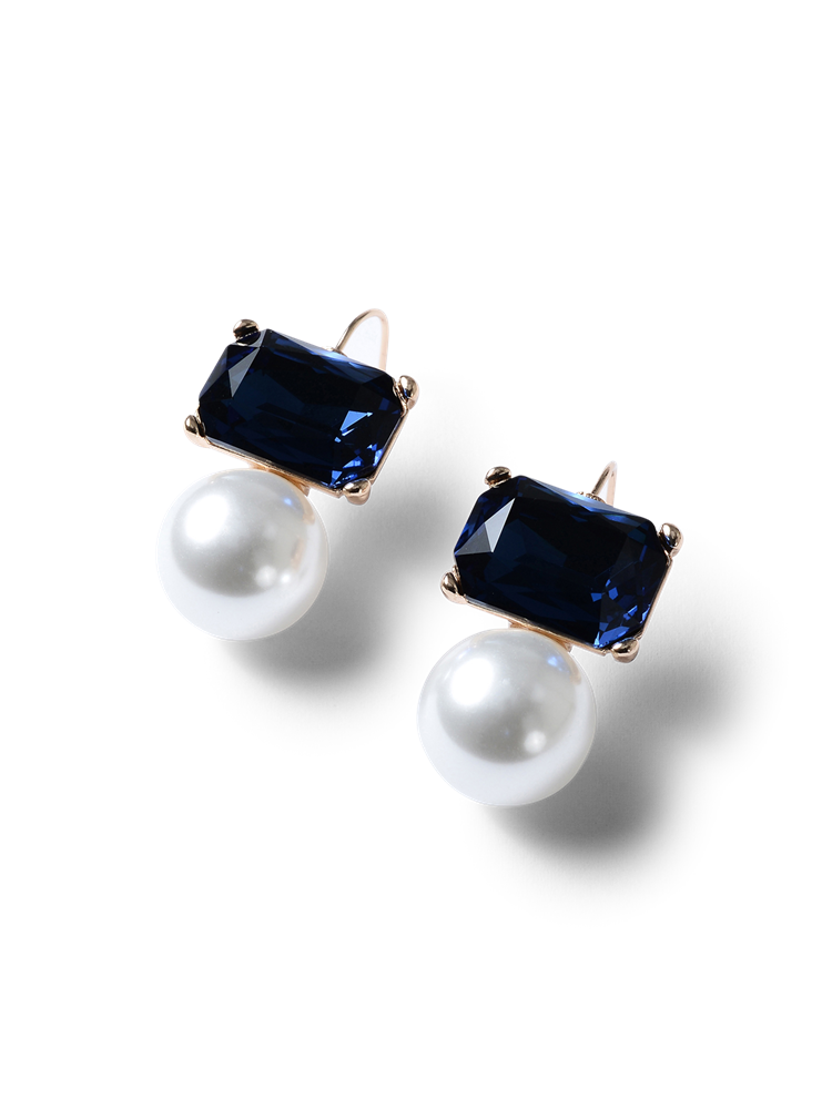 Valentina Navy Crystal & Pearl Earrings