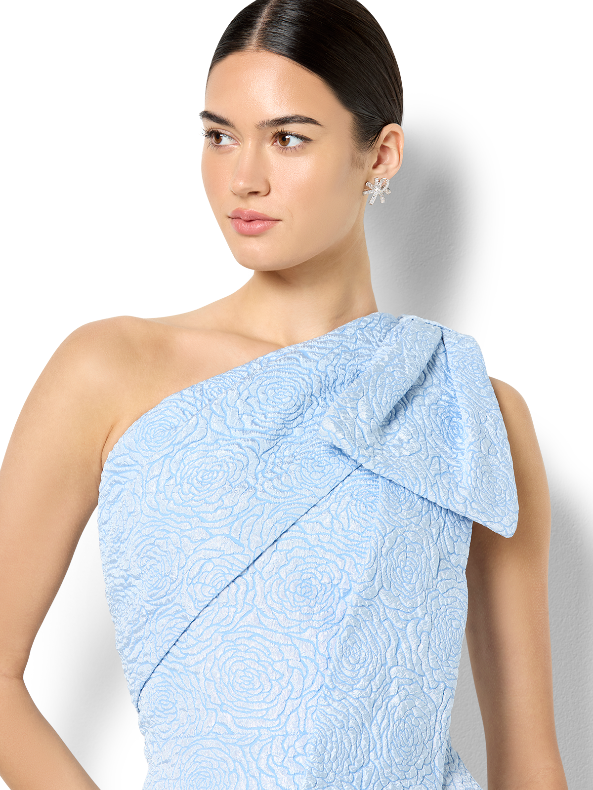 Wren Sky Blue Jacquard One Shoulder Gown