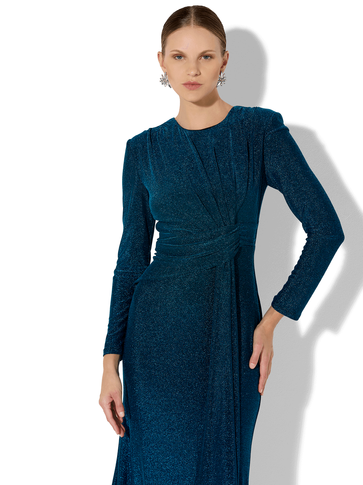 Zoe Teal Metallic Knit Gown