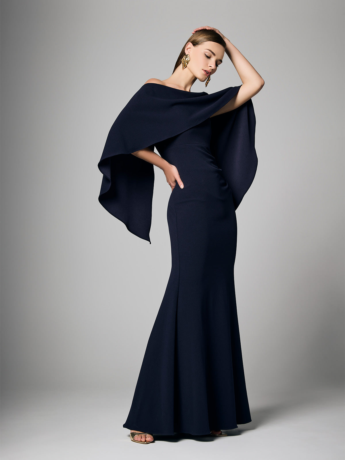 Ariella Navy Stretch Crepe Gown