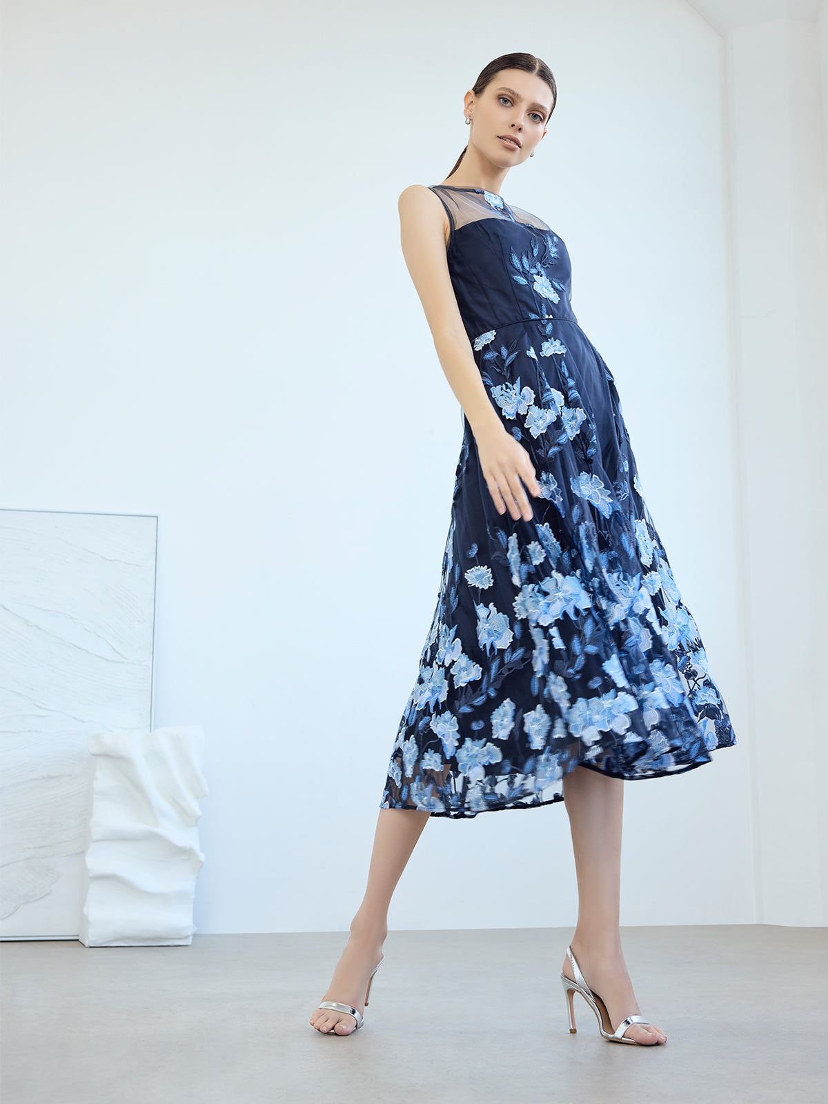 Clara Sky Blue Embroidered Dress - Montique Clothing Clara Sky Blue Embroidered Dress - Montique Clothing