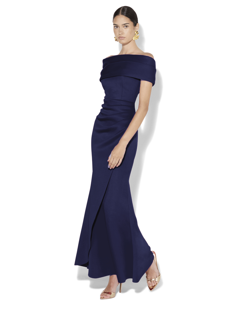 Dalton Navy Off The Shoulder Gown