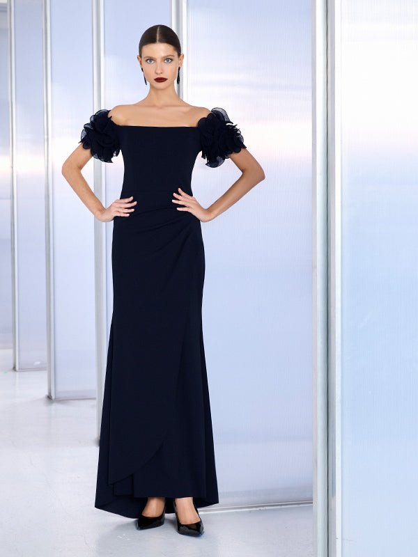 Diana Navy Ruffle Sleeve Gown by Montique