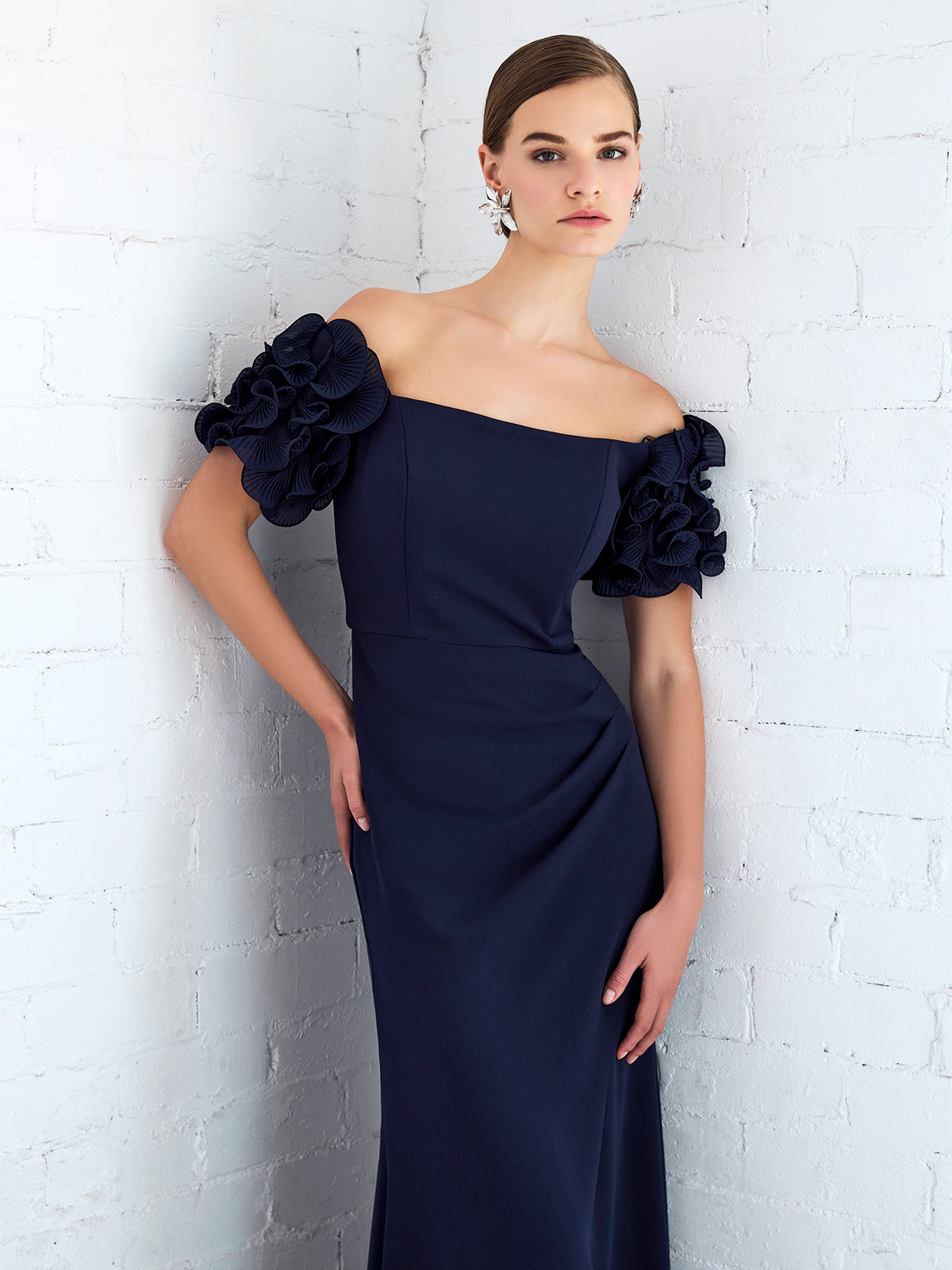 Diana Navy Ruffle Sleeve Gown