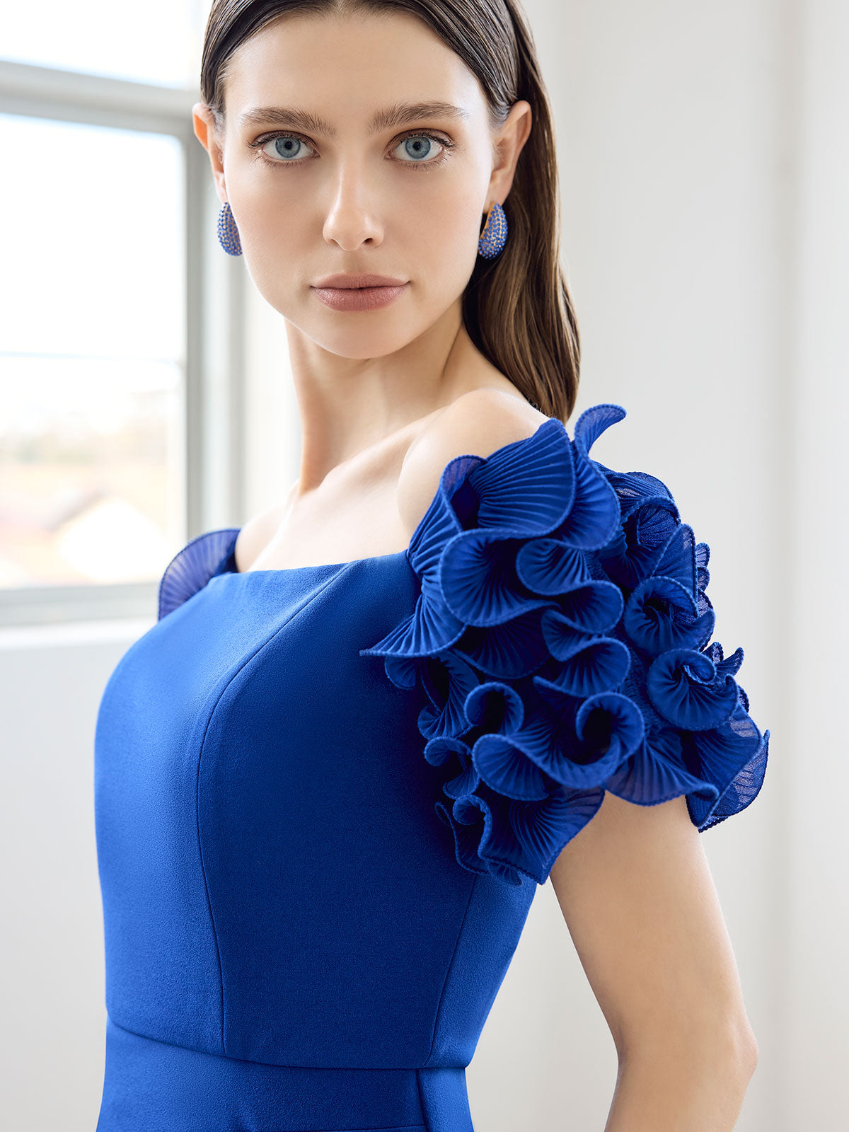 Diana Sapphire Ruffle Sleeve Gown
