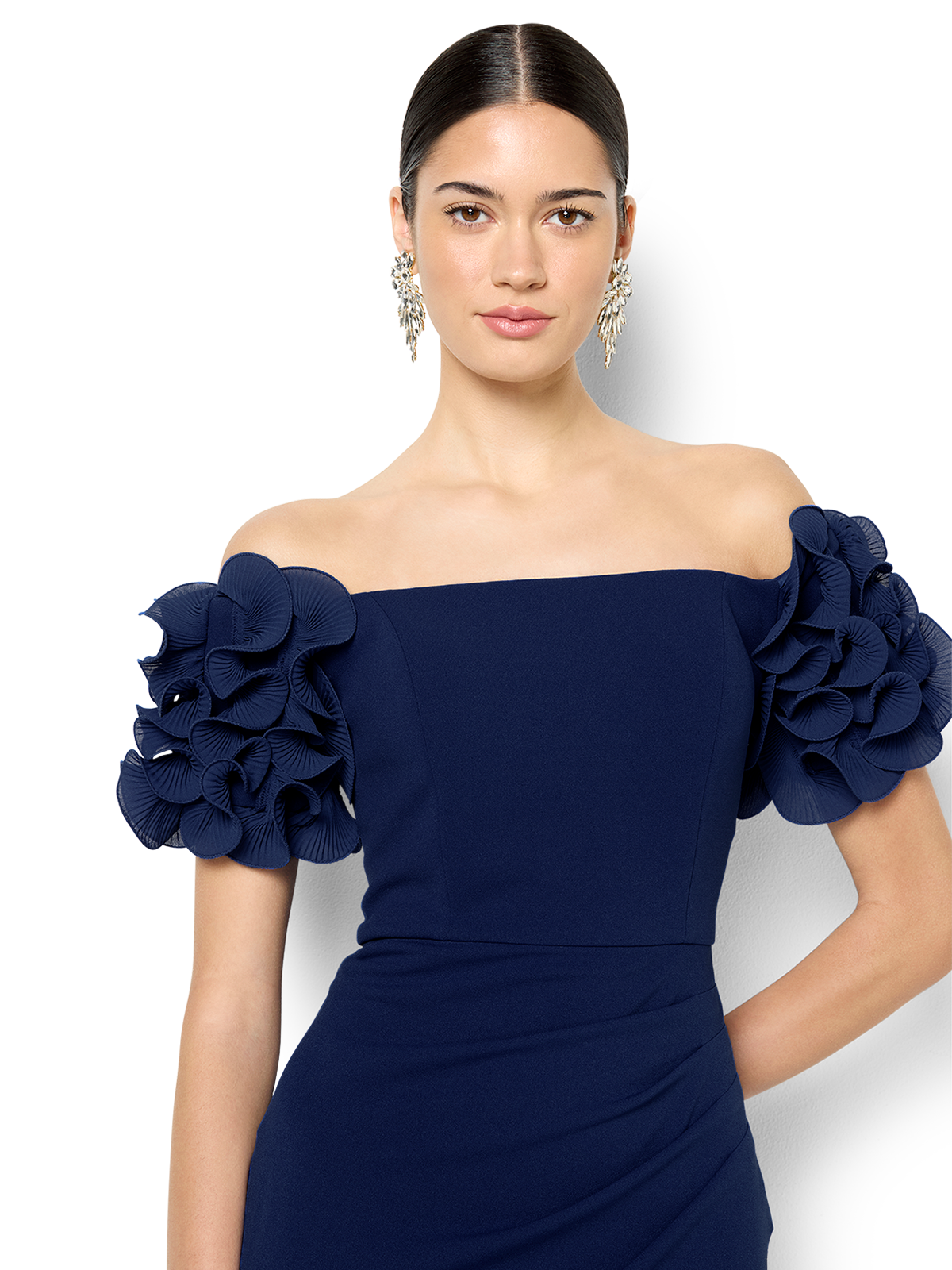 Diana Navy Ruffle Sleeve Gown