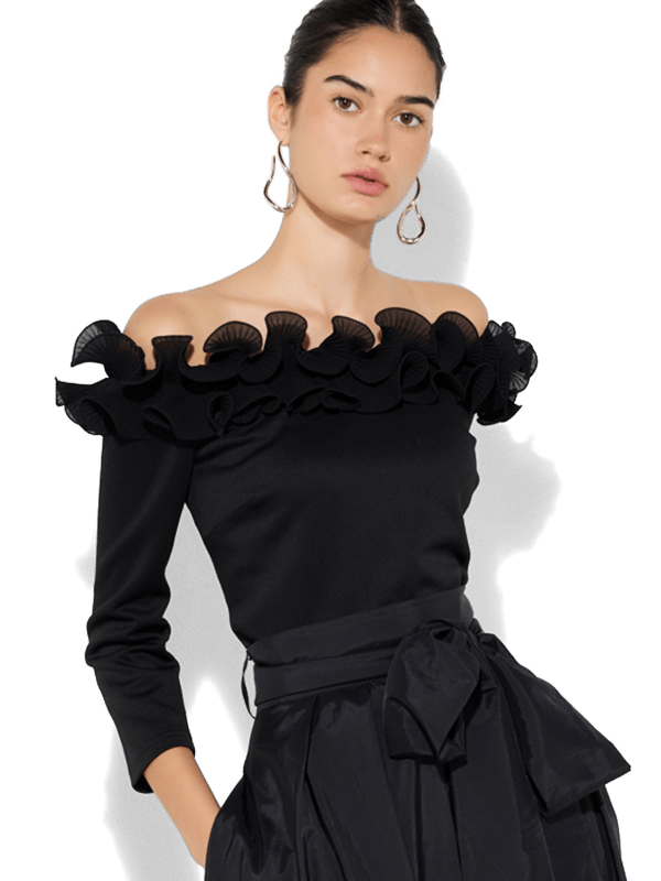 Elise Black Frill Trim Top by Montique