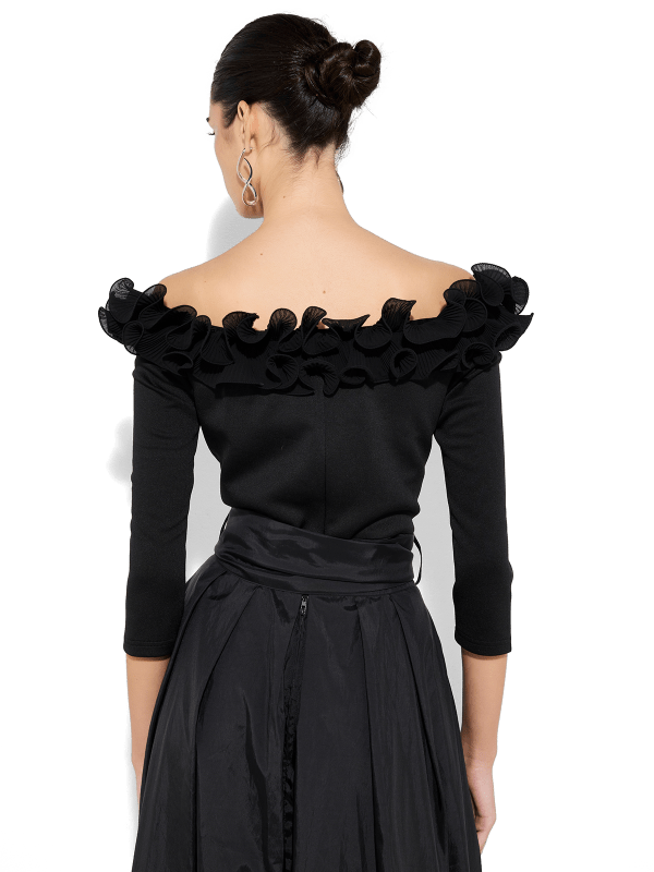 Elise Black Frill Trim Top by Montique