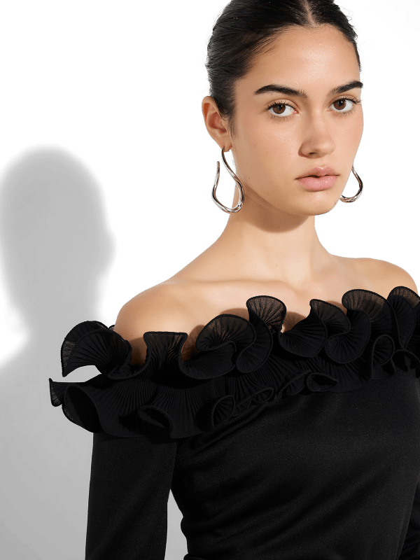 Elise Black Frill Trim Top by Montique