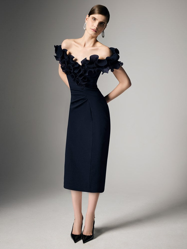 Ellie Navy Off The Shoulder Cocktail Dress - Montique Clothing Ellie Navy Off The Shoulder Cocktail Dress - Montique Clothing