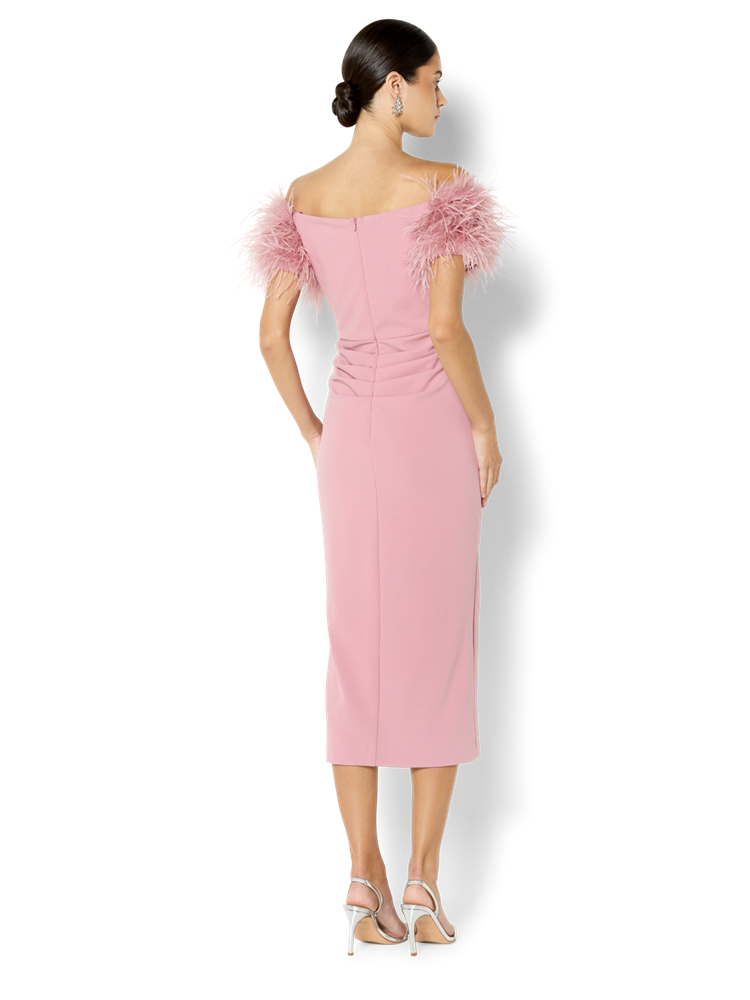 Enora Pink Feather Trim Cocktail Dress