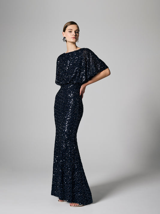 Kalina Navy Sequin Gown