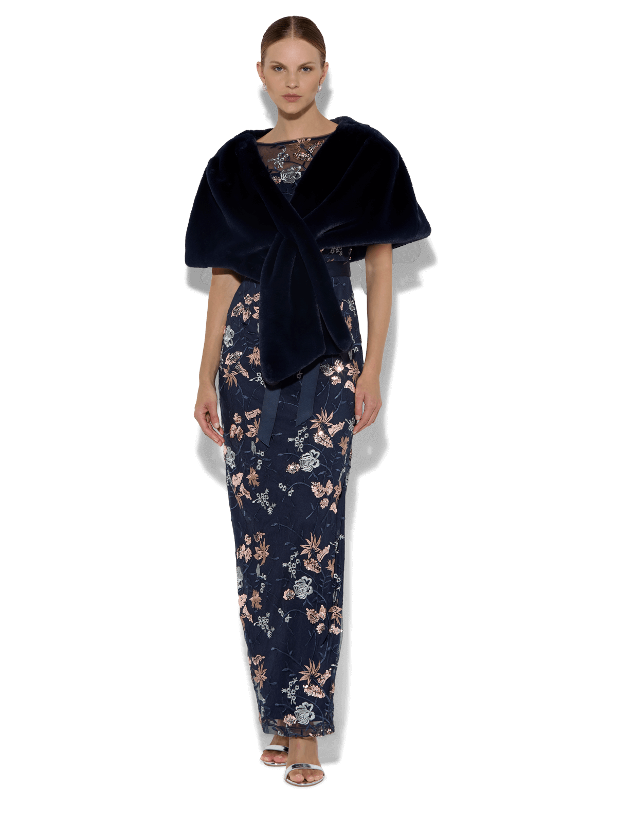 Karine Navy Faux Fur Wrap