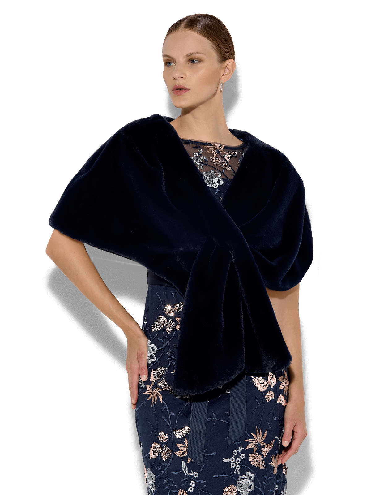 Karine Navy Faux Fur Wrap
