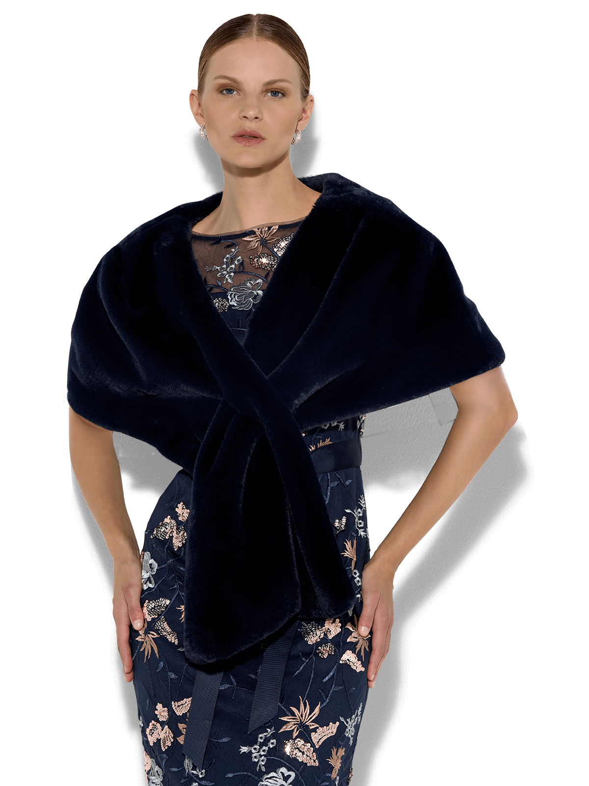 Karine Navy Faux Fur Wrap