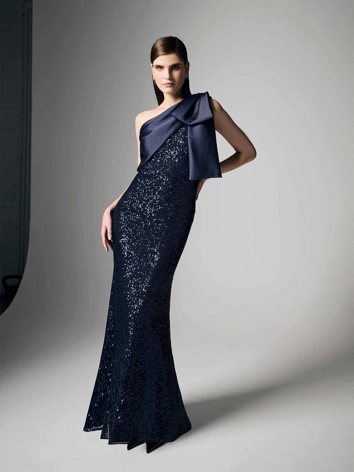Lennon Navy Sequin One Shoulder Gown