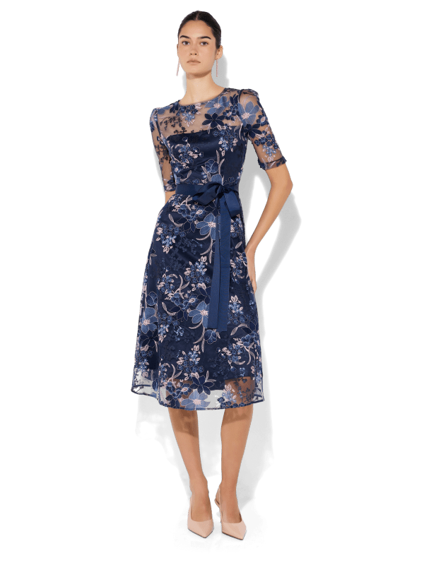 Loren Navy/Pink Lace Dress by Montique