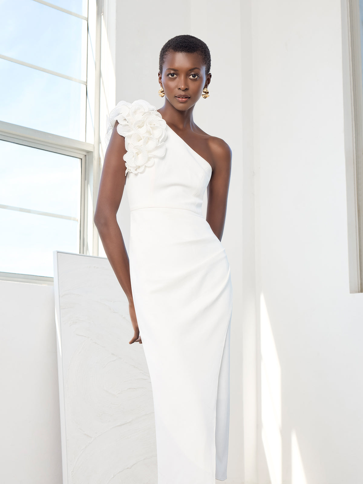 Silk Floor Length Maxi Dress Melody Ivory One Shoulder Dress Montique Clothing Silk Floor Length Maxi Dress Melody Ivory One Shoulder Dress Montique Clothing