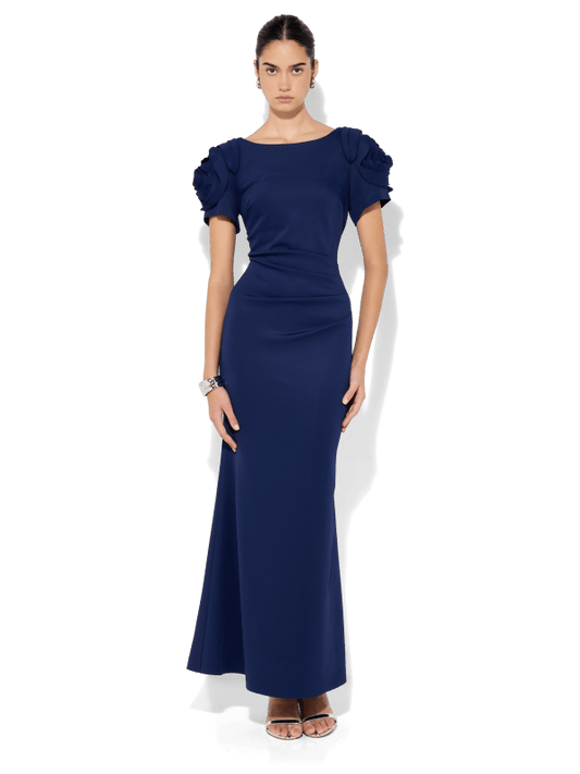Monet Navy Rosette Sleeve Gown by Montique