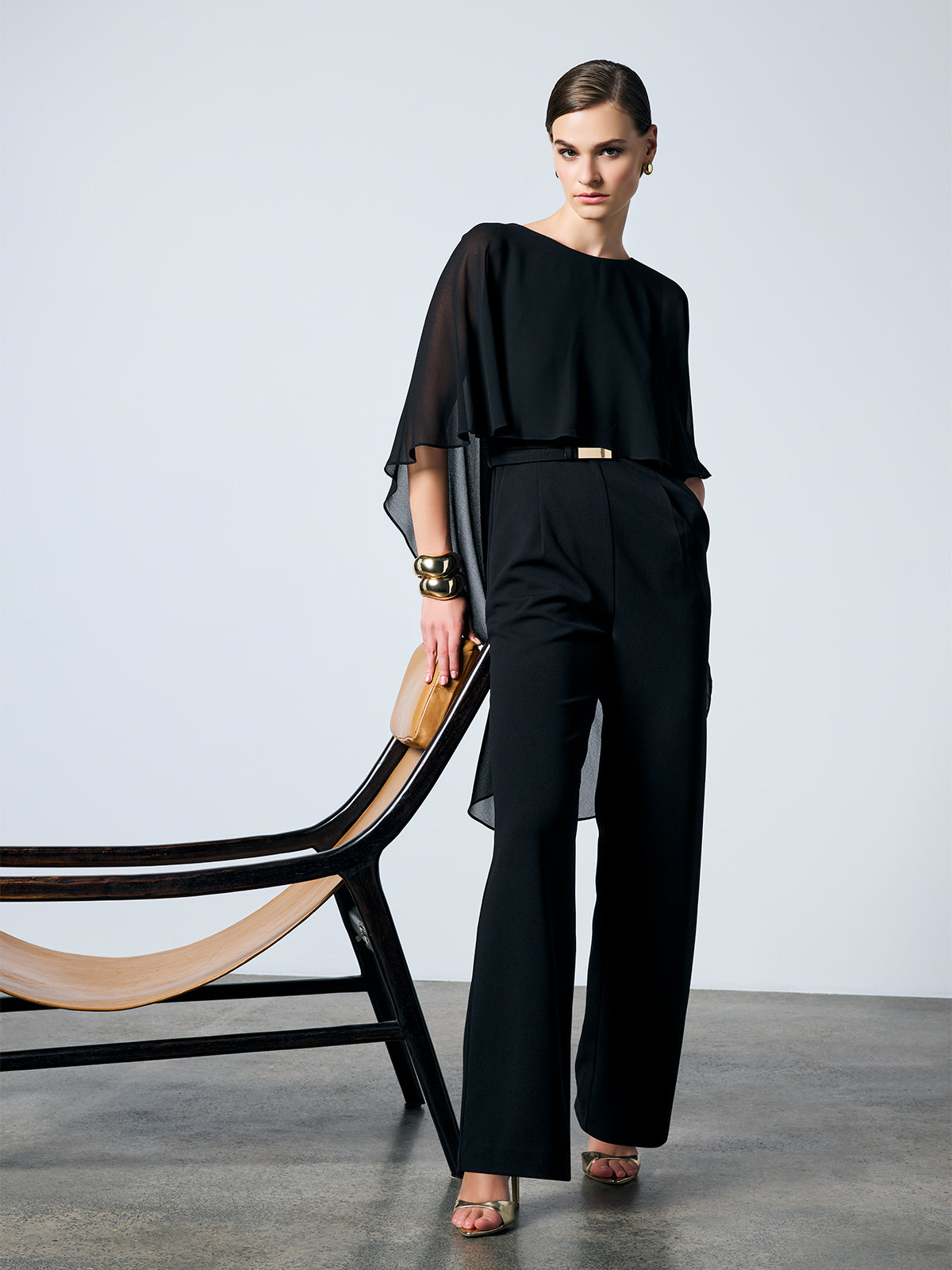 Sia Black Chiffon Overlay Jumpsuit